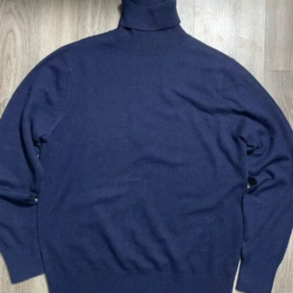 De Fursac Wool And‎ Cashmere Roll Neck Sweater Classic Navy Blue Men’s Medium